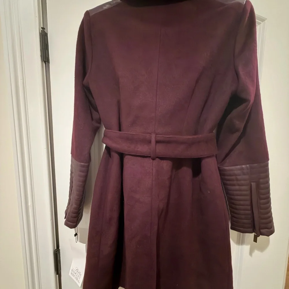Badgley Mischka Burgundy Coat with Leather Accents NWT - Picture 12 of 13